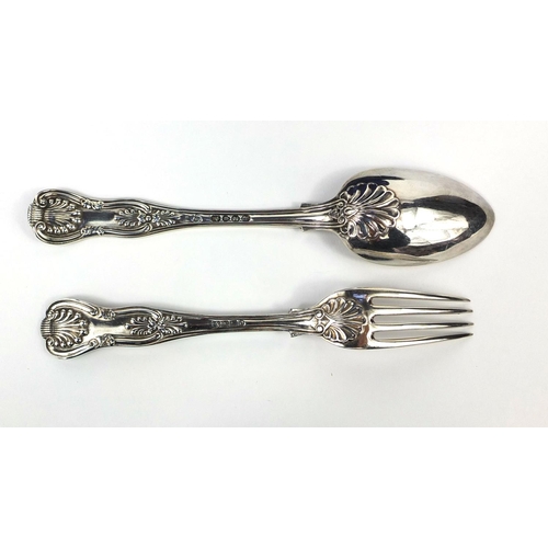 895 - Cased Victorian silver kings pattern fork and spoon, M C G A London 1840, the spoon 18cm long, appro... 