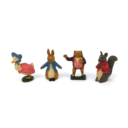 428 - Four hand painted lead Beatrix Potter figures including Jemima Puddle Duck, the largest 4.5cm high