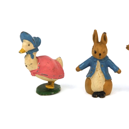 428 - Four hand painted lead Beatrix Potter figures including Jemima Puddle Duck, the largest 4.5cm high