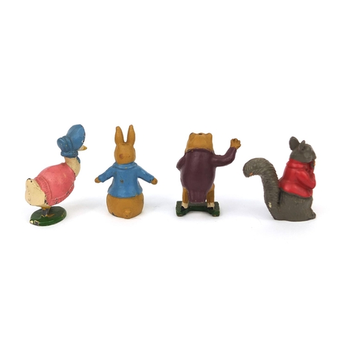 428 - Four hand painted lead Beatrix Potter figures including Jemima Puddle Duck, the largest 4.5cm high