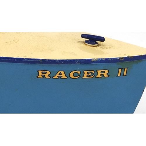 424 - Hornby tin plate speed boat Racer II, manufactured by Mecanno, with box, the boat 32cm in length