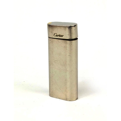 112 - Cartier silver plated pocket lighter with fitted box, gas refill and guarantees, the lighter 6cm hig... 