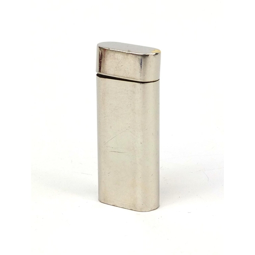 112 - Cartier silver plated pocket lighter with fitted box, gas refill and guarantees, the lighter 6cm hig... 