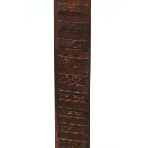 365 - British Military World War I copper tank track trench art, engraved with various names, housed in a ... 