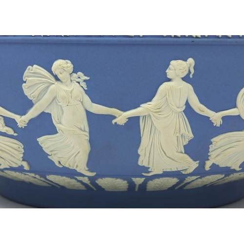 701 - Wedgwood Jasperware dancing hours pattern bowl, decorated in low relief with a continuous band of da... 