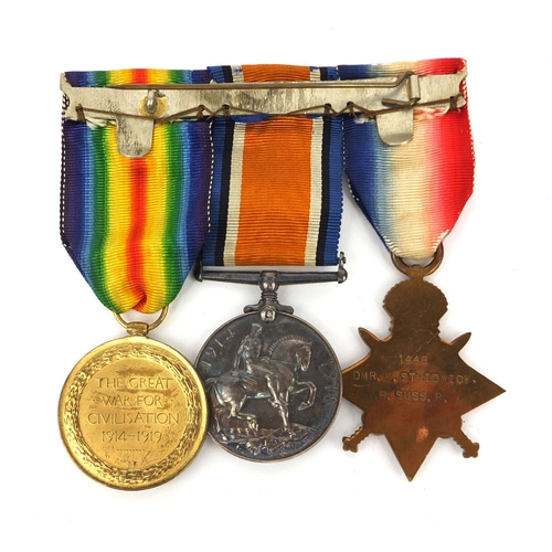 319 - British Military World War I trio, awarded to 1448PTE.N.STRIDWICK.R.SSUS.R comprising Victory medal,... 