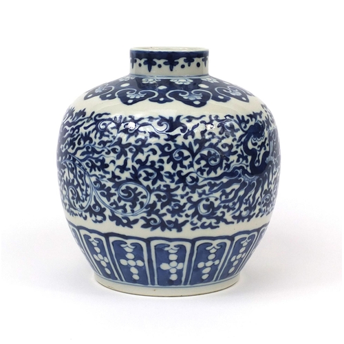 452 - Chinese blue and white porcelain vase, hand painted with phoenixes amongst foliate scrolls, six figu... 