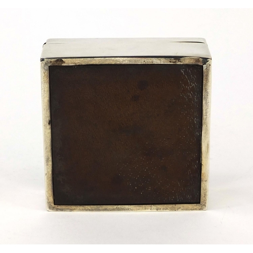 875 - Asprey silver square cigarette box with hinged lid, London 1916, 9cm square, approximate weight 249.... 