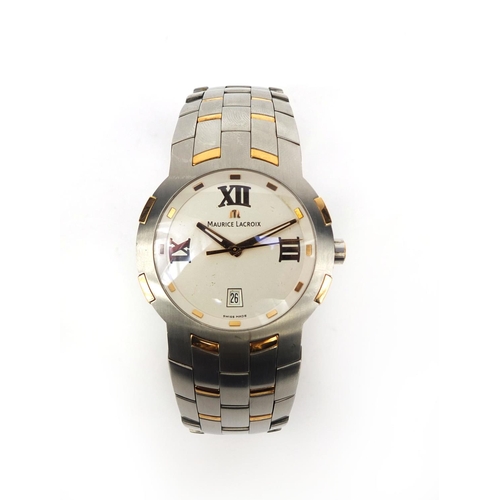 1056 - Gentleman's Maurice Lacroix stainless steel and 18ct gold wristwatch numbered 69862 to the case, wit... 