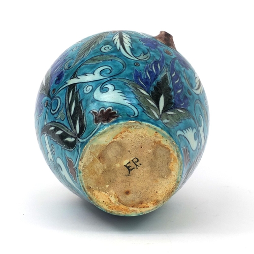 751 - Arts & Crafts William De Morgan double gourd pottery vase of Persian influence by Fred Passanger, ha... 