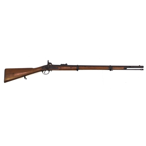 389 - 19th century Enfield bolt action percussion rifle with proof marks VR, dated 1859, 124cm in length