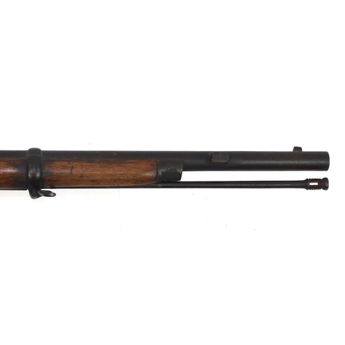 389 - 19th century Enfield bolt action percussion rifle with proof marks VR, dated 1859, 124cm in length