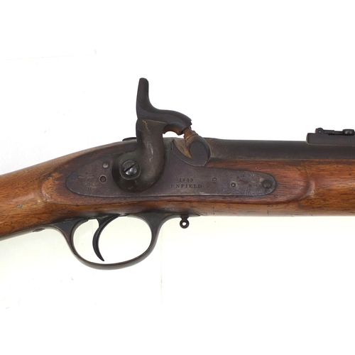 389 - 19th century Enfield bolt action percussion rifle with proof marks VR, dated 1859, 124cm in length