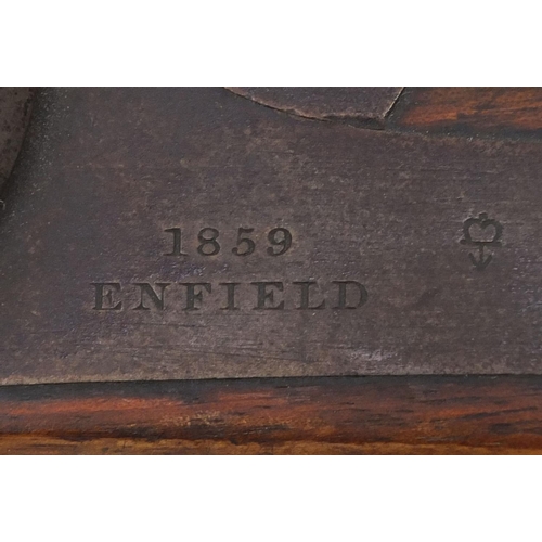 389 - 19th century Enfield bolt action percussion rifle with proof marks VR, dated 1859, 124cm in length