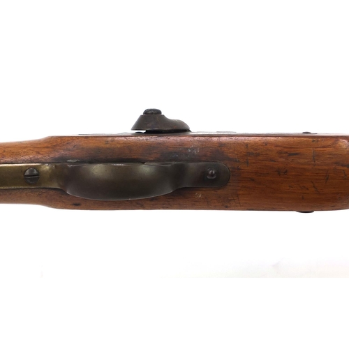 389 - 19th century Enfield bolt action percussion rifle with proof marks VR, dated 1859, 124cm in length