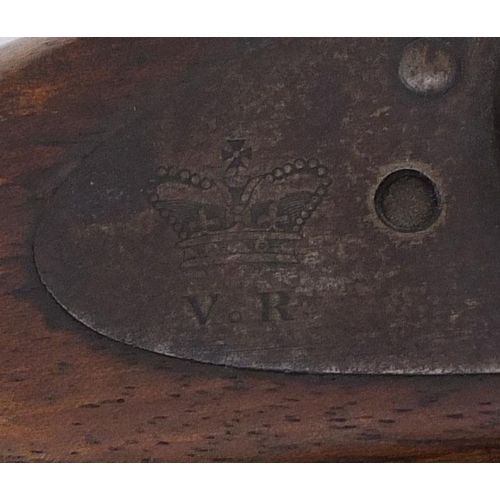 389 - 19th century Enfield bolt action percussion rifle with proof marks VR, dated 1859, 124cm in length