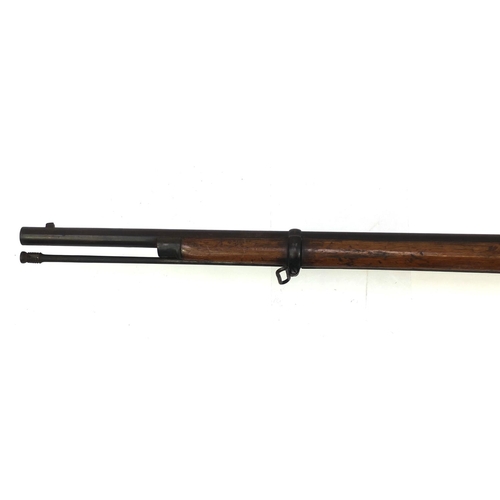 389 - 19th century Enfield bolt action percussion rifle with proof marks VR, dated 1859, 124cm in length