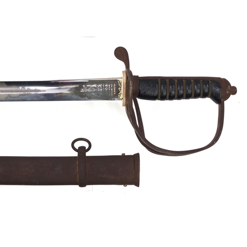 390 - British Military Hawkes & Co of Piccadilly London, Calvary sword and scabbard, the steel blade etche... 