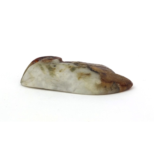 514 - Chinese carved jade pendant of naturalistic form with incised decoration, 7cm in length