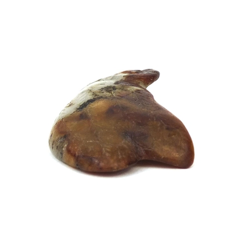 514 - Chinese carved jade pendant of naturalistic form with incised decoration, 7cm in length