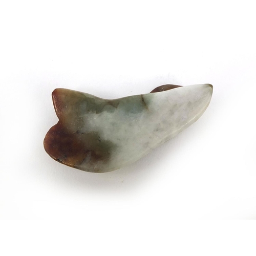 514 - Chinese carved jade pendant of naturalistic form with incised decoration, 7cm in length