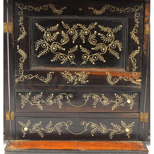 644 - Anglo-Indian inlaid rosewood and ivory table cabinet, decorated with floral motifs, fitted with a le... 