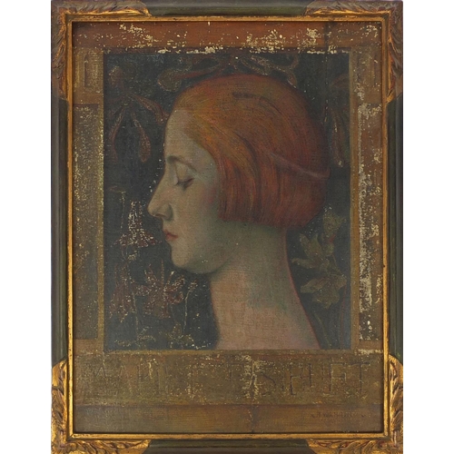 1201 - Albert Van Holsbeek - Oil onto wood panel, portrait of Melle M Sibuet, inscribed label verso, framed... 