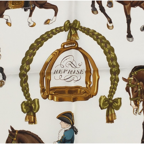 95 - Hermes Reprise silk scarf, decorated with figures on horseback, with box, 90cm x 90cm