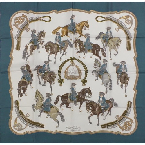 95 - Hermes Reprise silk scarf, decorated with figures on horseback, with box, 90cm x 90cm