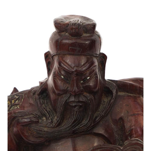 544 - Chinese root carving of a seated Emperor holding a scroll, 28cm high