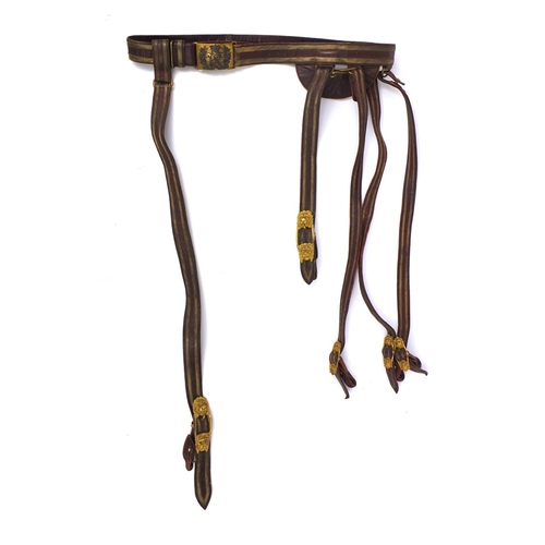 364 - Victorian British Military leather belt, with Dieu Et Dion Droit buckle and gilt lion mounts