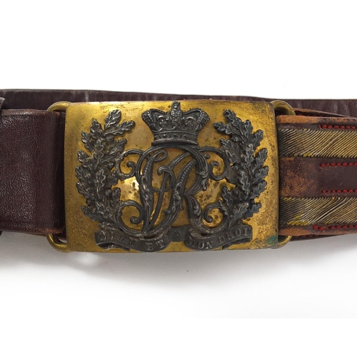 364 - Victorian British Military leather belt, with Dieu Et Dion Droit buckle and gilt lion mounts