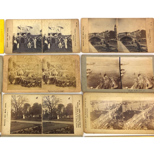 195 - Group of stereoscopic view cards and a stereoscopic card viewer, the cards including battleships and... 