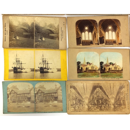 195 - Group of stereoscopic view cards and a stereoscopic card viewer, the cards including battleships and... 