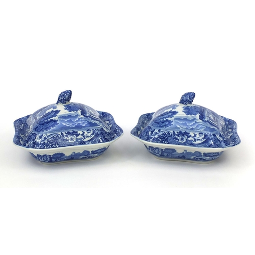 715 - Pair of Copeland Spode Italian pattern tureens and covers with acorn finials, factory marks to the b... 