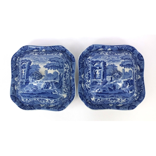 716 - Pair of Copeland Spode Italian pattern tureens and covers with acorn finials, factory marks to the b... 