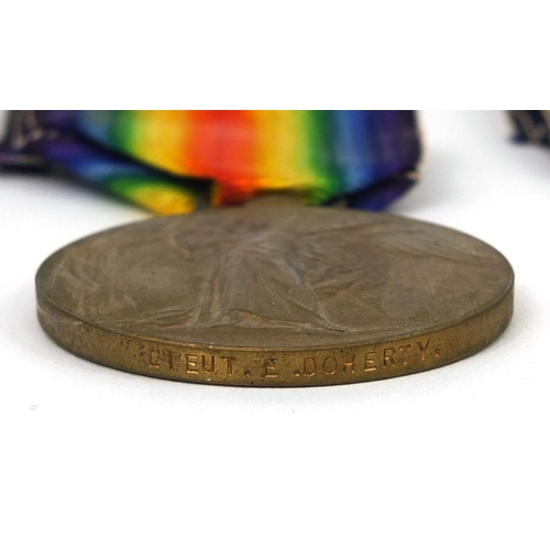 327 - British Military World War I trio, awarded to LIEUT.E.DOHERTY.R.A.M.C comprising The Victory medal, ... 