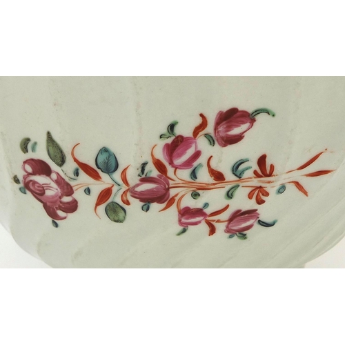 686 - 19th Century Newhall porcelain slop bowl, sparsely hand painted with flowers, 16cm in diameter