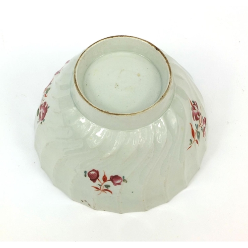 686 - 19th Century Newhall porcelain slop bowl, sparsely hand painted with flowers, 16cm in diameter