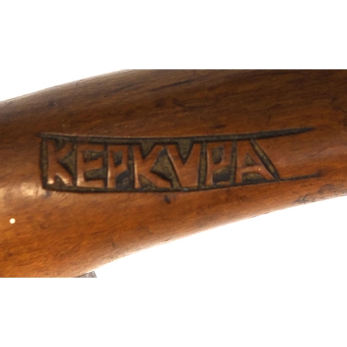 162 - Hardwood walking stick, the pommel carved in the form of a man wearing a fez, carved Kebkvpa, 95cm i... 