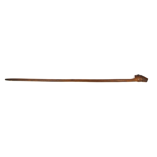 162 - Hardwood walking stick, the pommel carved in the form of a man wearing a fez, carved Kebkvpa, 95cm i... 