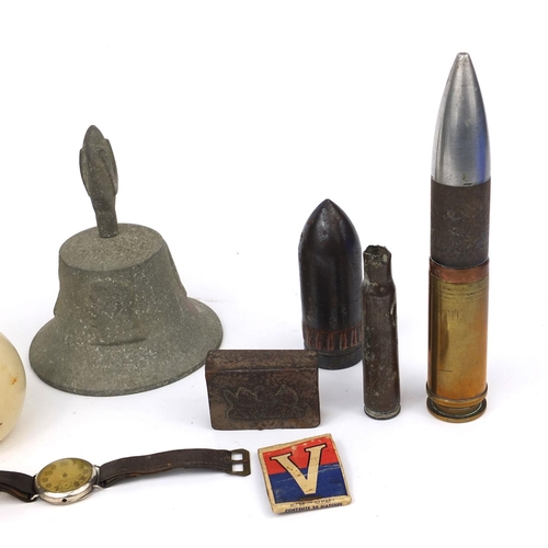 376 - Military related objects including a Buren silver cased trench watch, trench art, Carlton ware Lord ... 