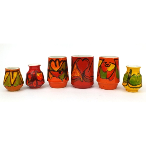 781 - Six Poole Pottery Delphis vases including a pair by Cynthia Bennett, each with factory marks to the ... 