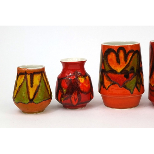 781 - Six Poole Pottery Delphis vases including a pair by Cynthia Bennett, each with factory marks to the ... 