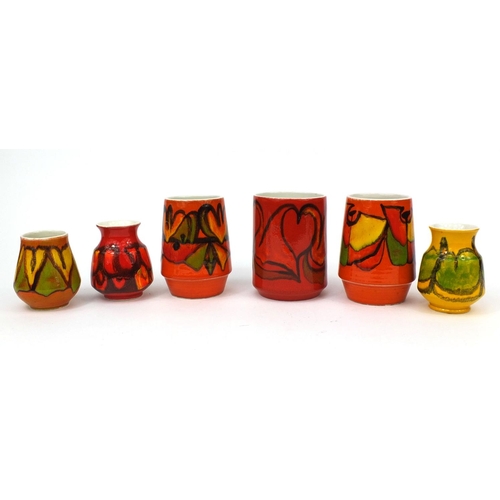 781 - Six Poole Pottery Delphis vases including a pair by Cynthia Bennett, each with factory marks to the ... 