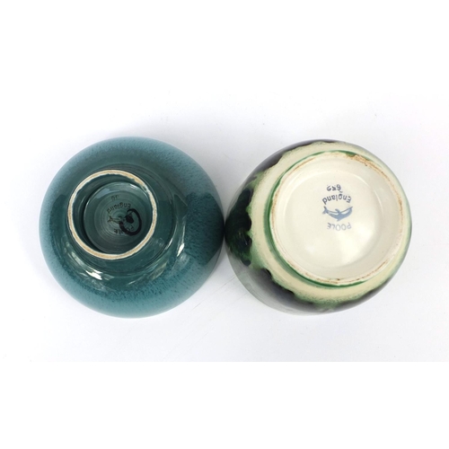 774 - Poole Pottery Delphis footed bowl together with a green glazed pot, the footed bowl by Carol Cutler,... 