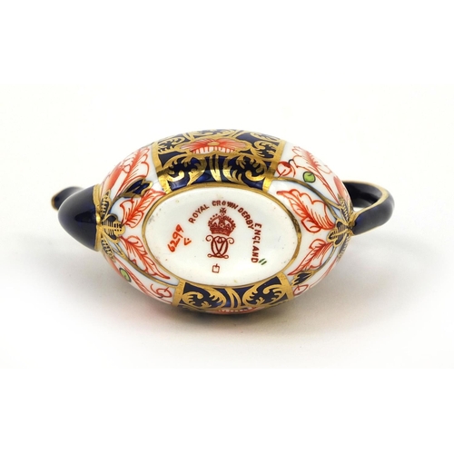 691 - Miniature Royal Crown Derby Imari pattern coffee pot, factory marks and numbered 6299 to the base, 7... 