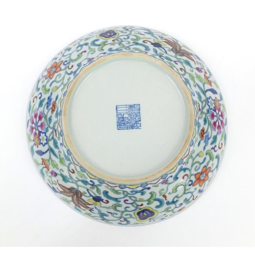 463 - Chinese porcelain Doucai Ogee dish, hand painted with the eight daoist emblems and with flowers amon... 