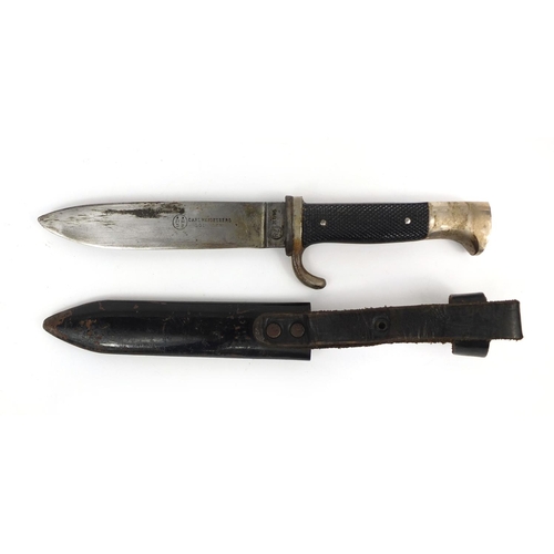 395 - German Military interest Hitler Youth dagger and scabbard with leather fob, 25cm in length