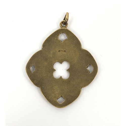 808 - 925S silver gilt and enamelled pendant with floral decoration, 4.5cm high, approximate weight 8.7g